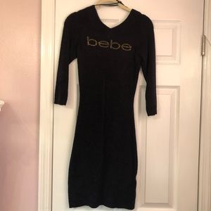 Bebe Black Chenille 3/4 sleeve sweater Midi dress